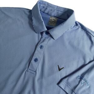 Callaway Polo Shirt XL Blue Striped Opti Dry Moisture Wicking Golf Performance